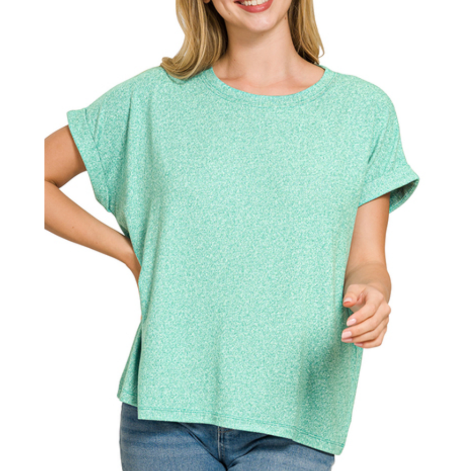 Zenana Zenana Soft Melange Hacci Short Sleeve Top Kelly Green