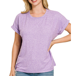 Zenana Zenana Soft Melange Hacci Short Sleeve Top Lavender