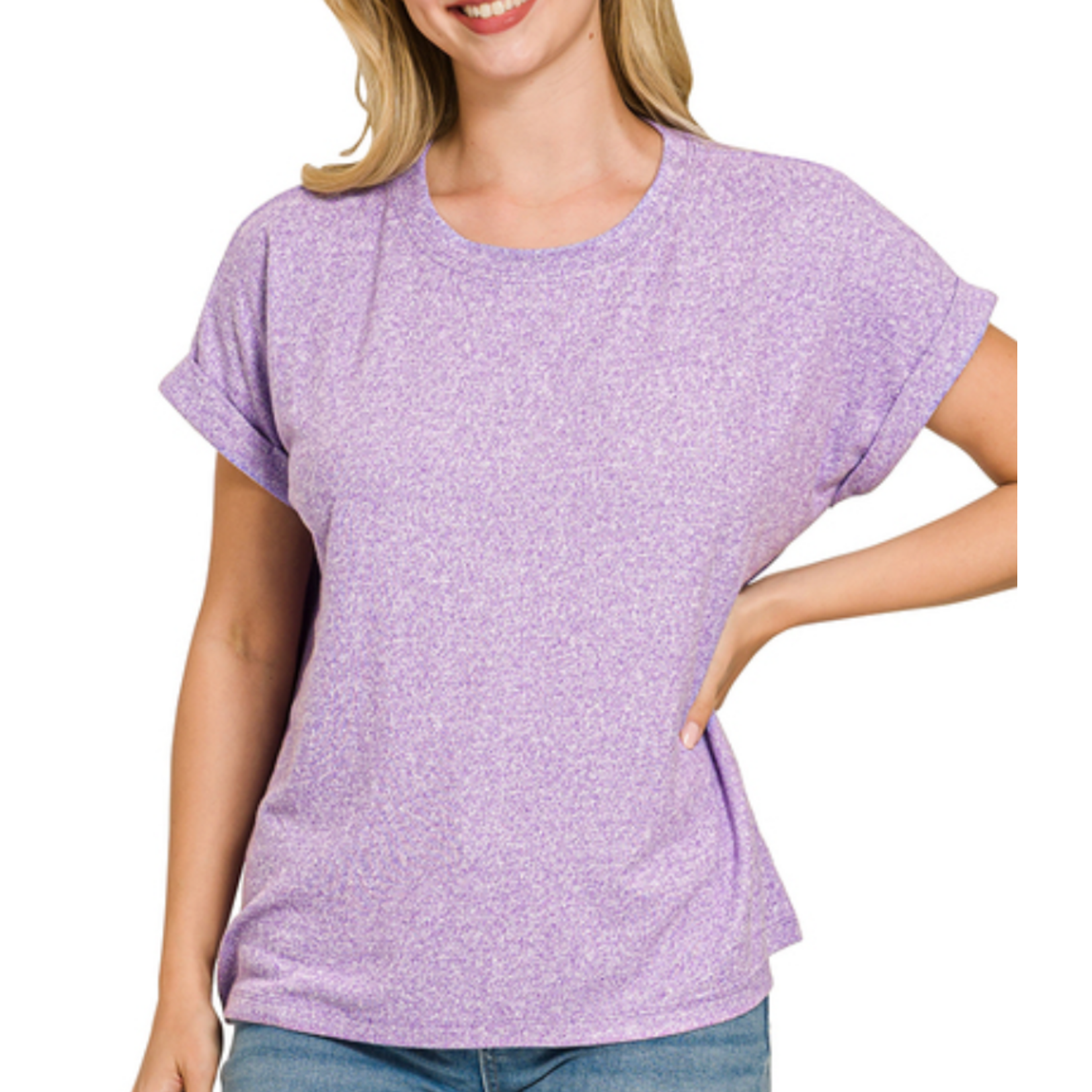 Zenana Zenana Soft Melange Hacci Short Sleeve Top Lavender