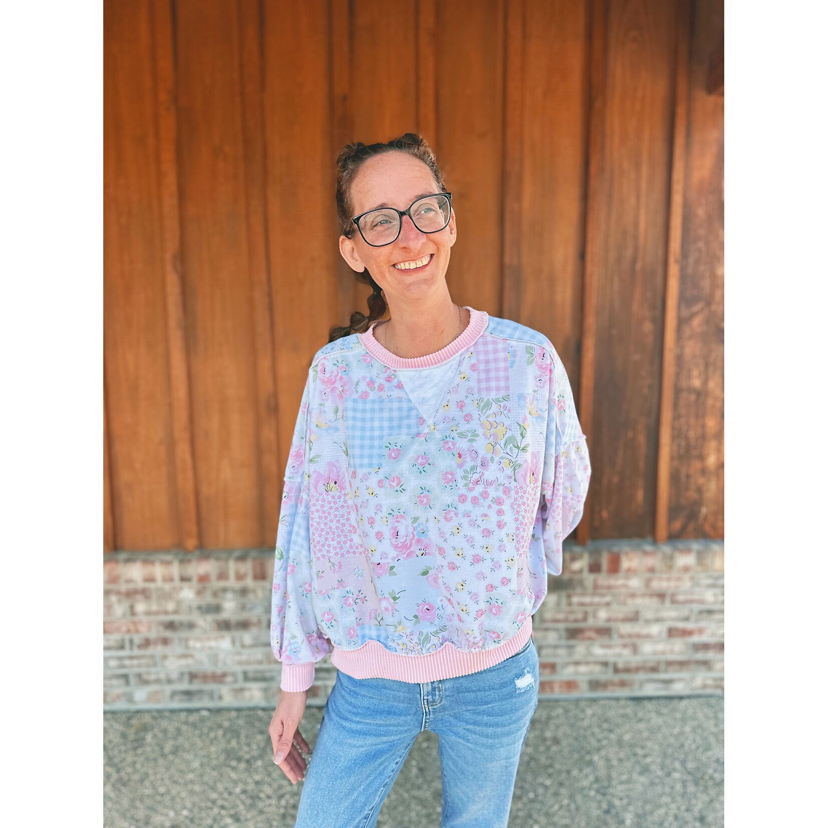 Haptics Haptics Floral Patchwork Oversized Top Blush Pink