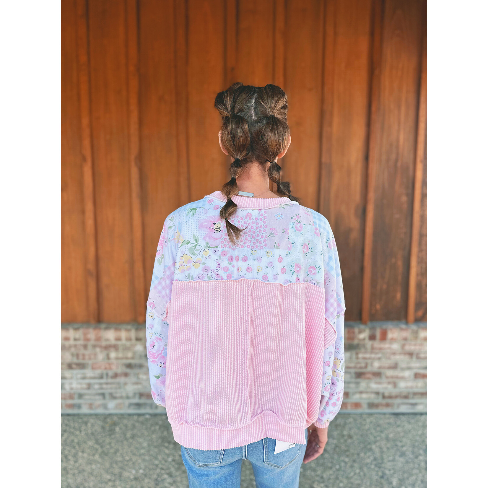 Haptics Haptics Floral Patchwork Oversized Top Blush Pink