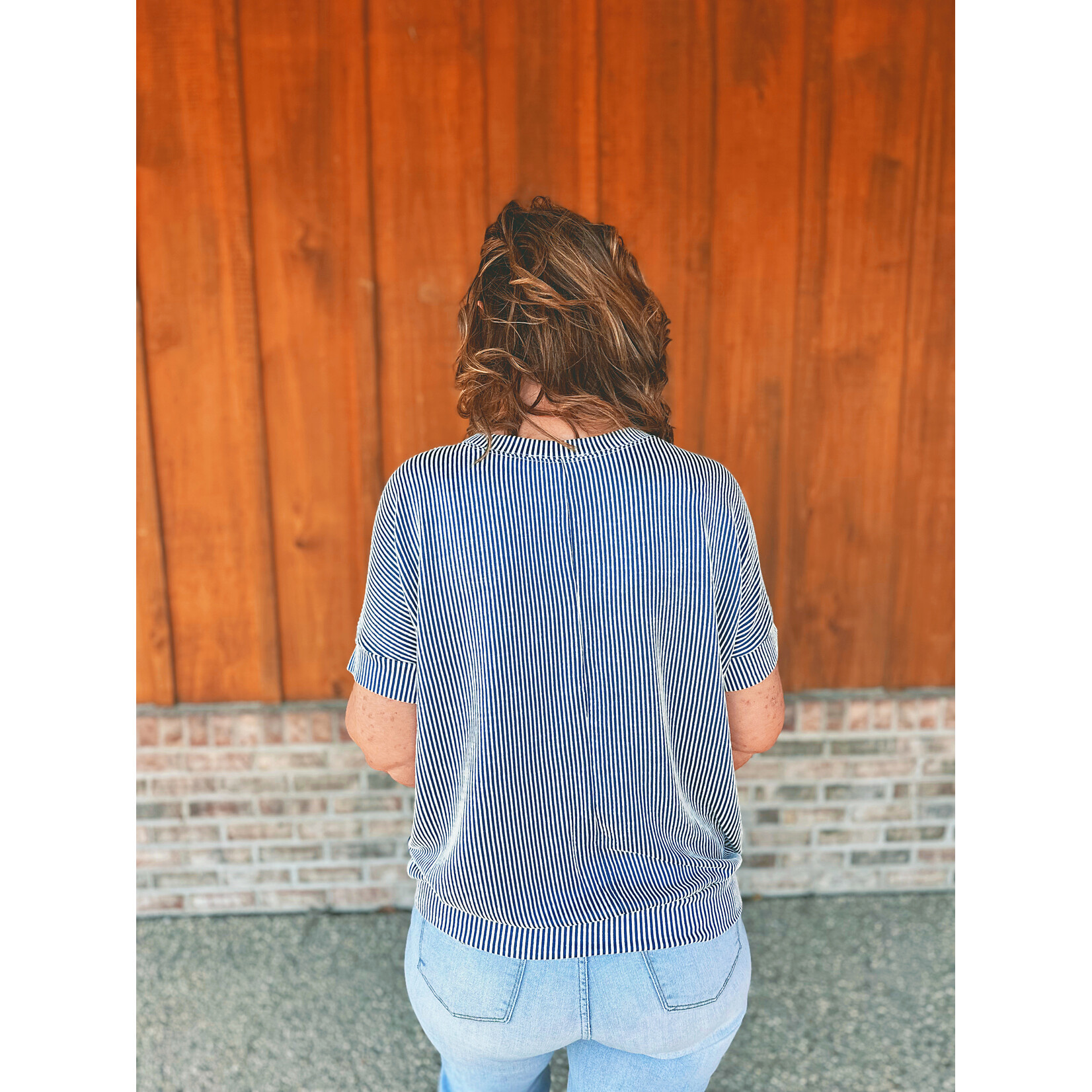 Zenana Zenana Corded Rib Short Sleeve Top Light Navy