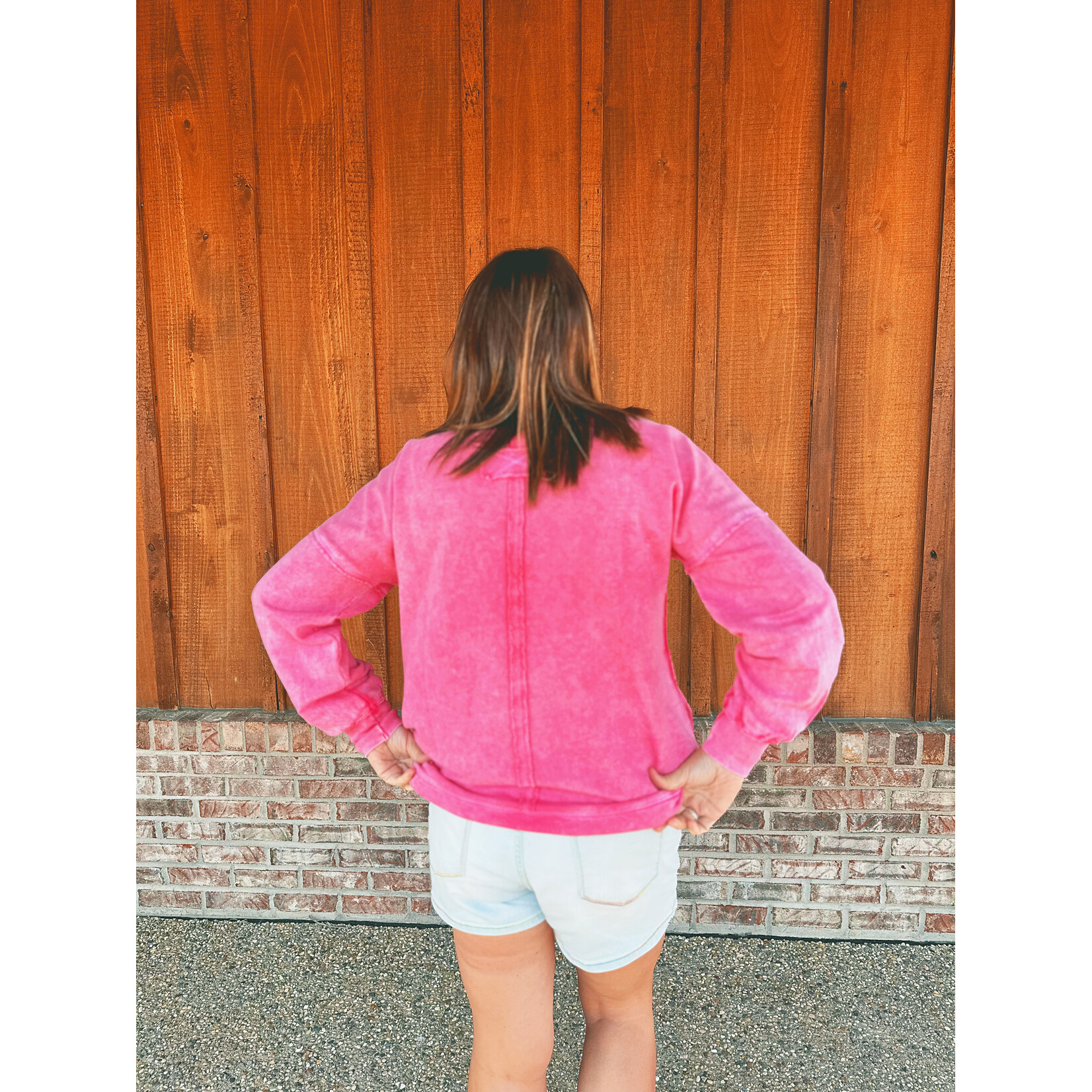 Zenana Zenana Halo Washed French Terry Exposed Seam Sweatshirt Red