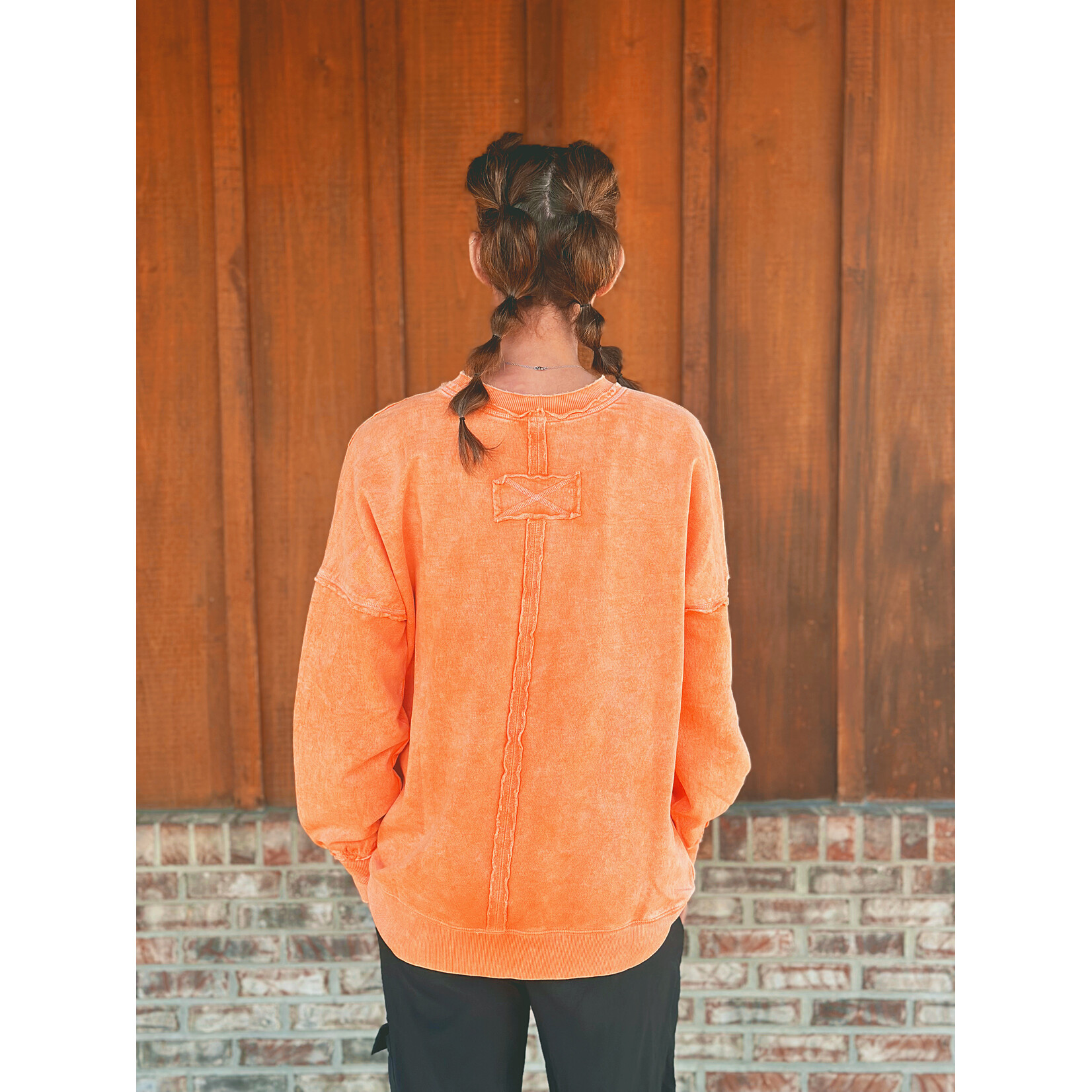 Zenana Zenana Halo Washed French Terry Exposed Seam Sweatshirt Orange