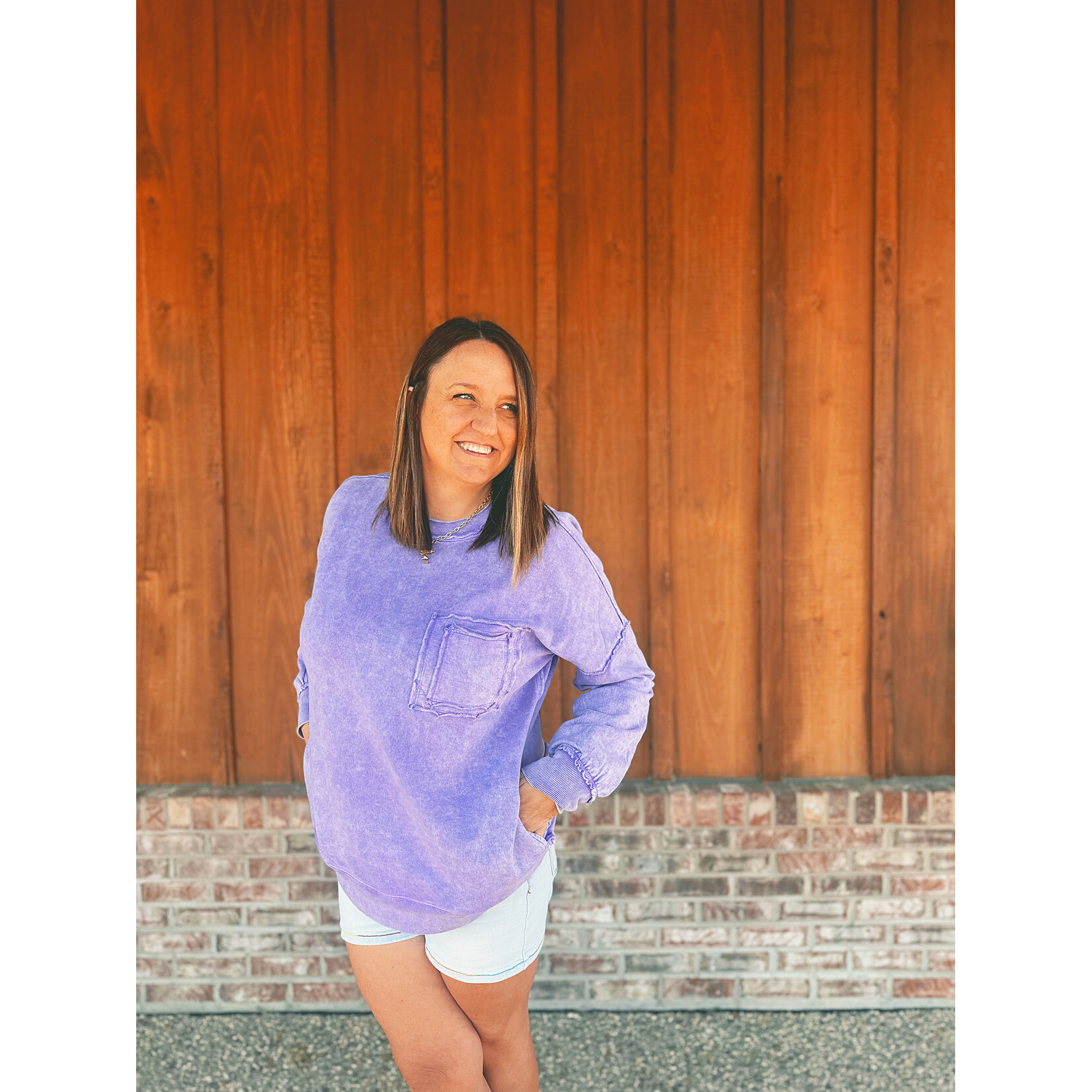 Zenana Zenana Halo Washed French Terry Exposed Seam Sweatshirt Violet