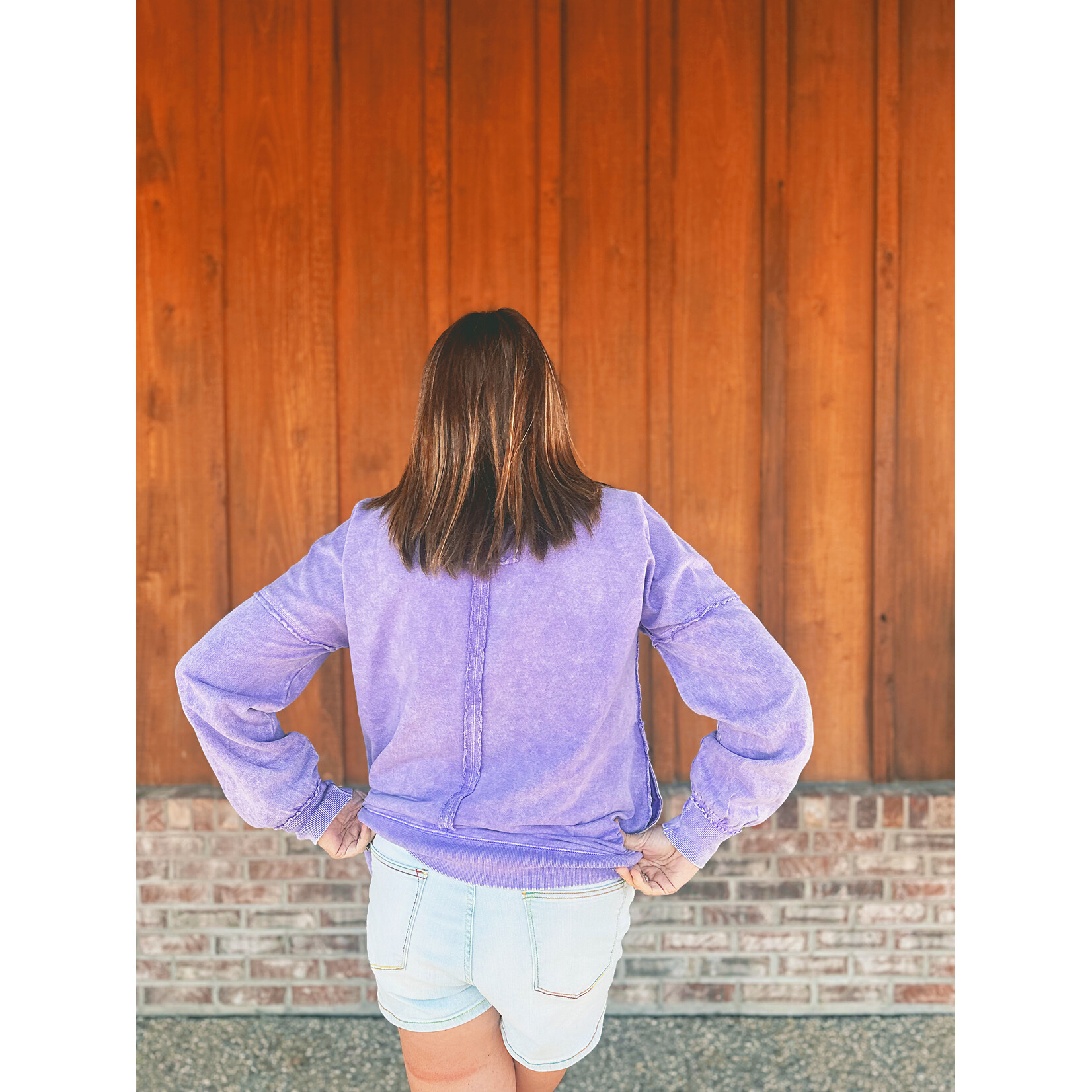 Zenana Zenana Halo Washed French Terry Exposed Seam Sweatshirt Violet