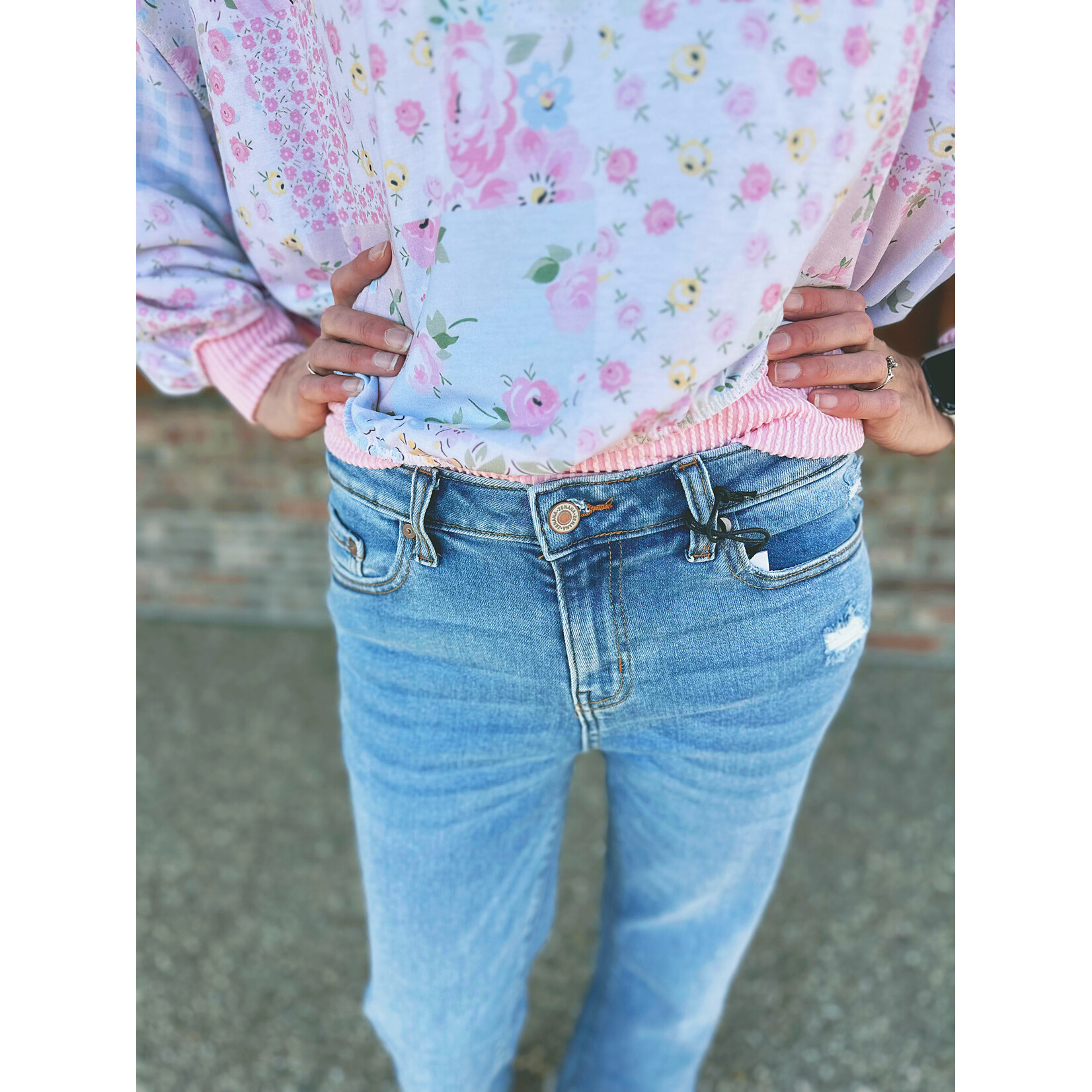 Zenana Zenana Medium Wash Kick Crop Flare Denim Pants 1646MM