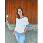 Haptics Haptics Round Neck Oversized Loose Fit Ribbed Top Ivory/Denim