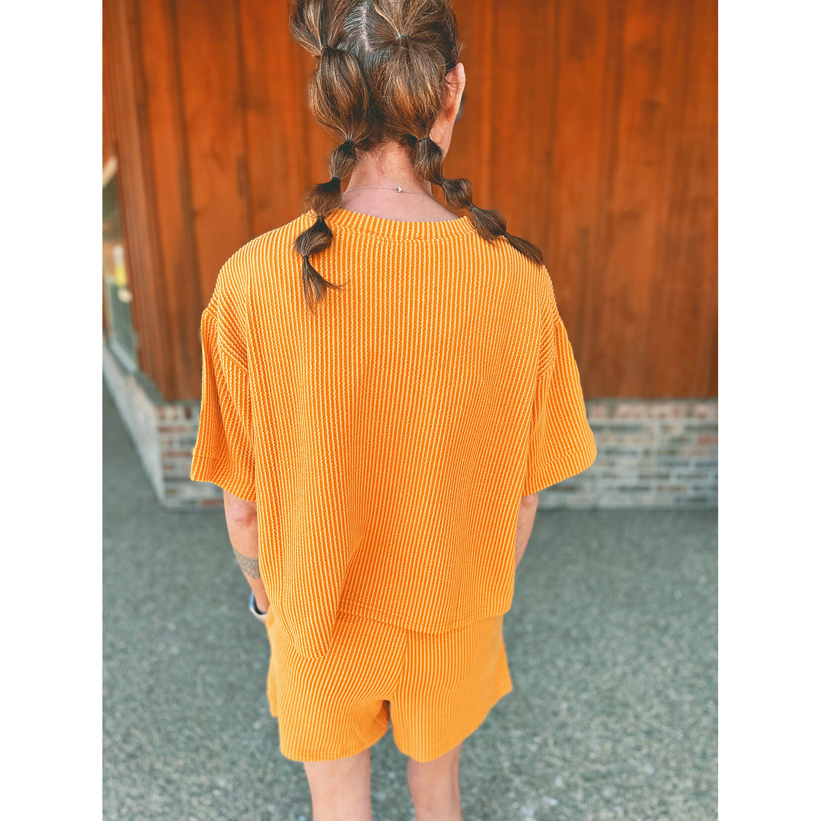 Zenana Zenana Raised Rib Short Sleeve Tee & Short Set Mustard