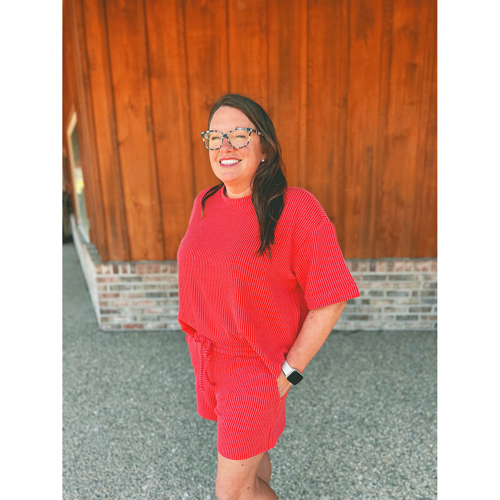 Zenana Zenana Raised Rib Short Sleeve Tee & Short Set in Ruby