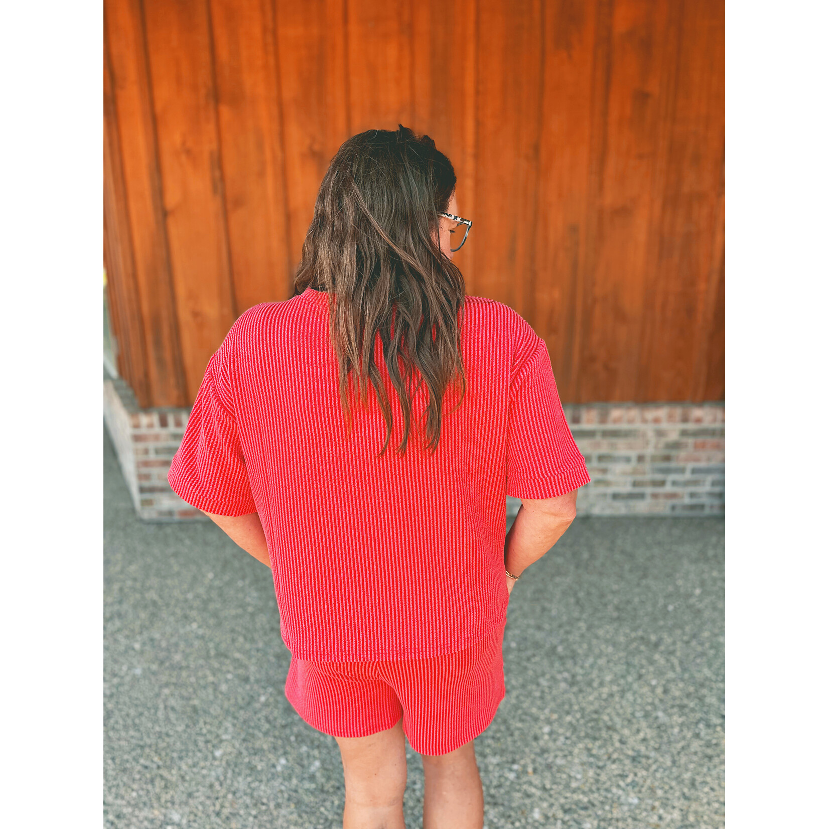 Zenana Zenana Raised Rib Short Sleeve Tee & Short Set in Ruby