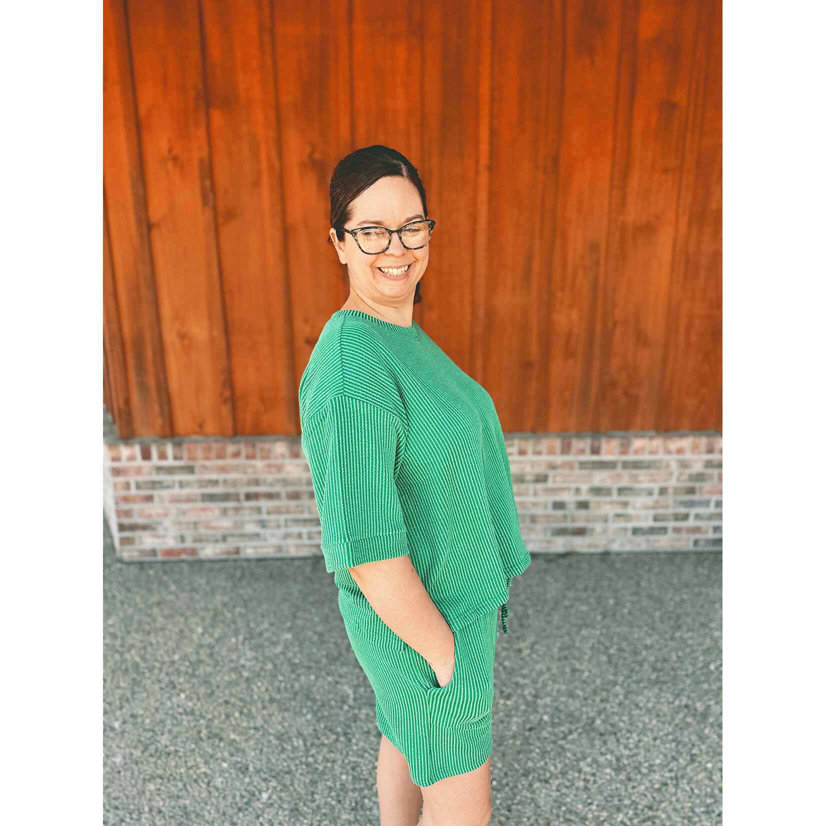 Zenana Zenana Raised Rib Short Sleeve Tee & Short Set Forest