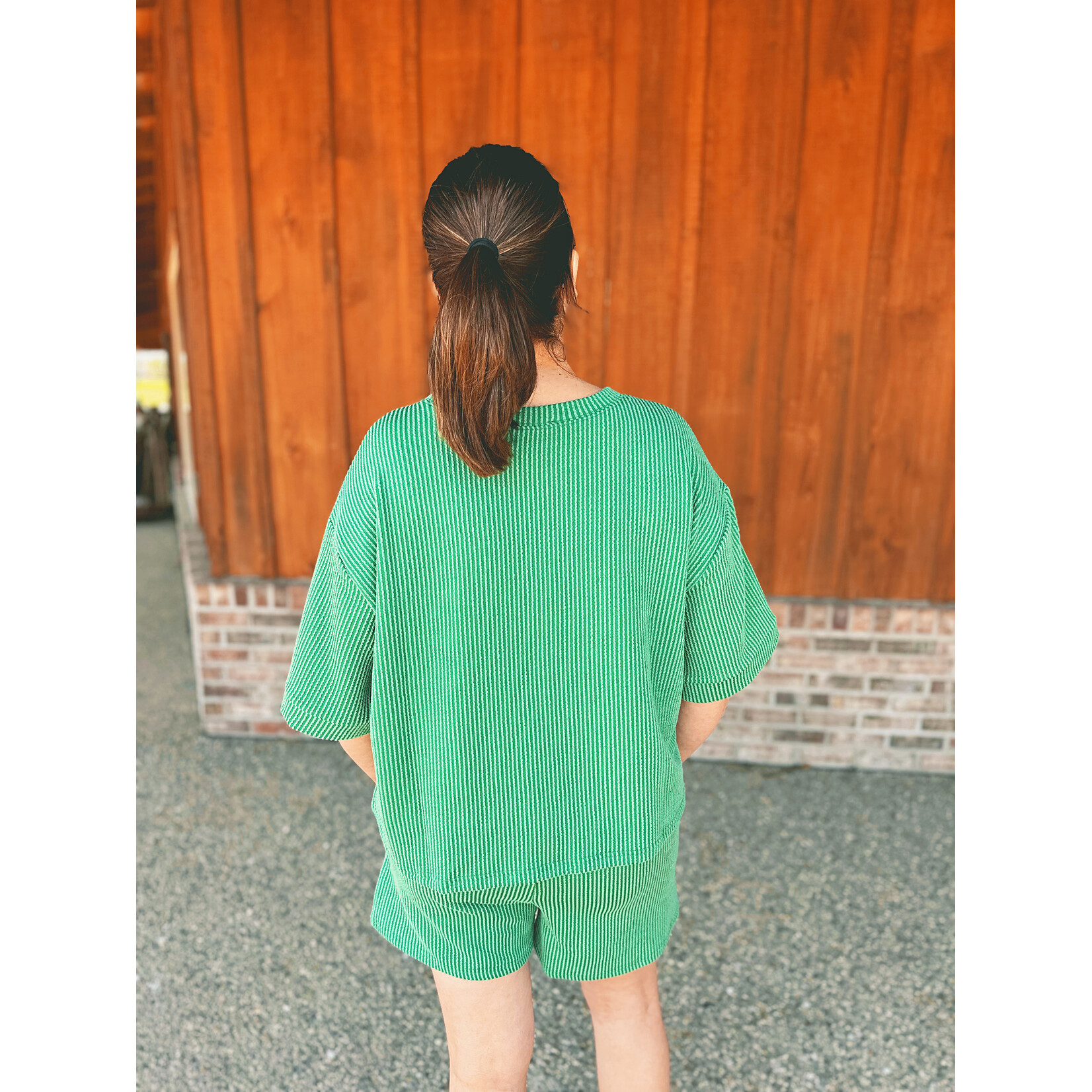 Zenana Zenana Raised Rib Short Sleeve Tee & Short Set Forest