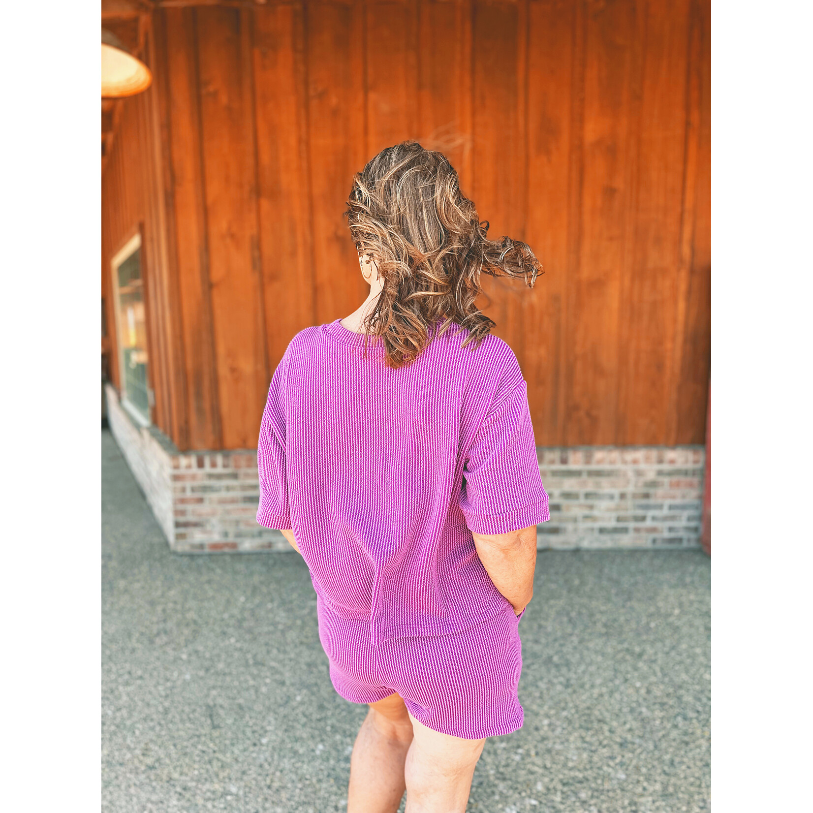 Zenana Zenana Raised Rib Short Sleeve Tee & Short Set Plum 8588