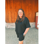 Zenana Zenana Raised Rib Short Sleeve Tee & Short Set Black