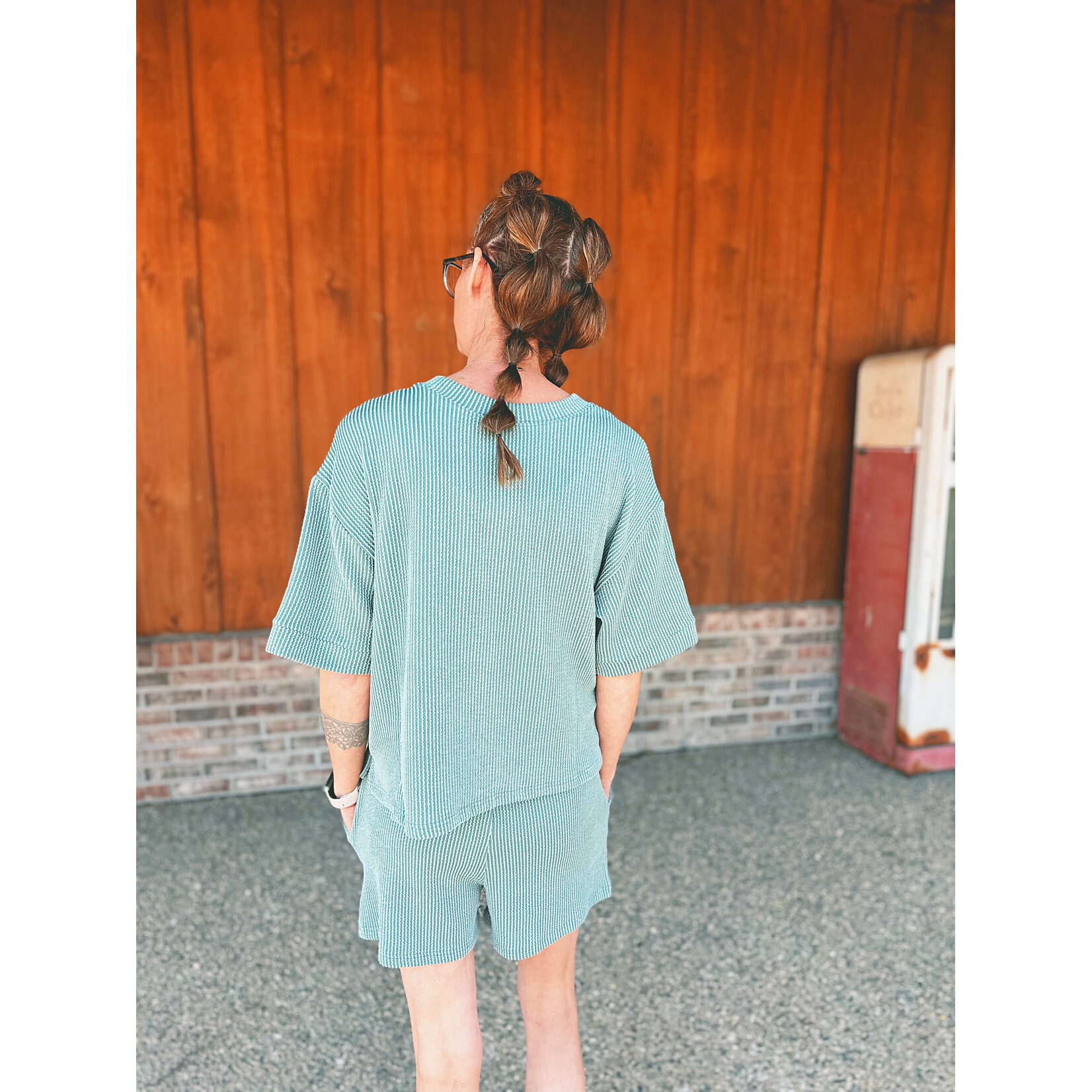 Zenana Zenana Raised Rib Short Sleeve Tee & Short Set Jade