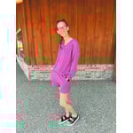 Zenana Zenana Ribbed Hacci V-Neck Long Sleeve Tee & Shorts Set Light Plum