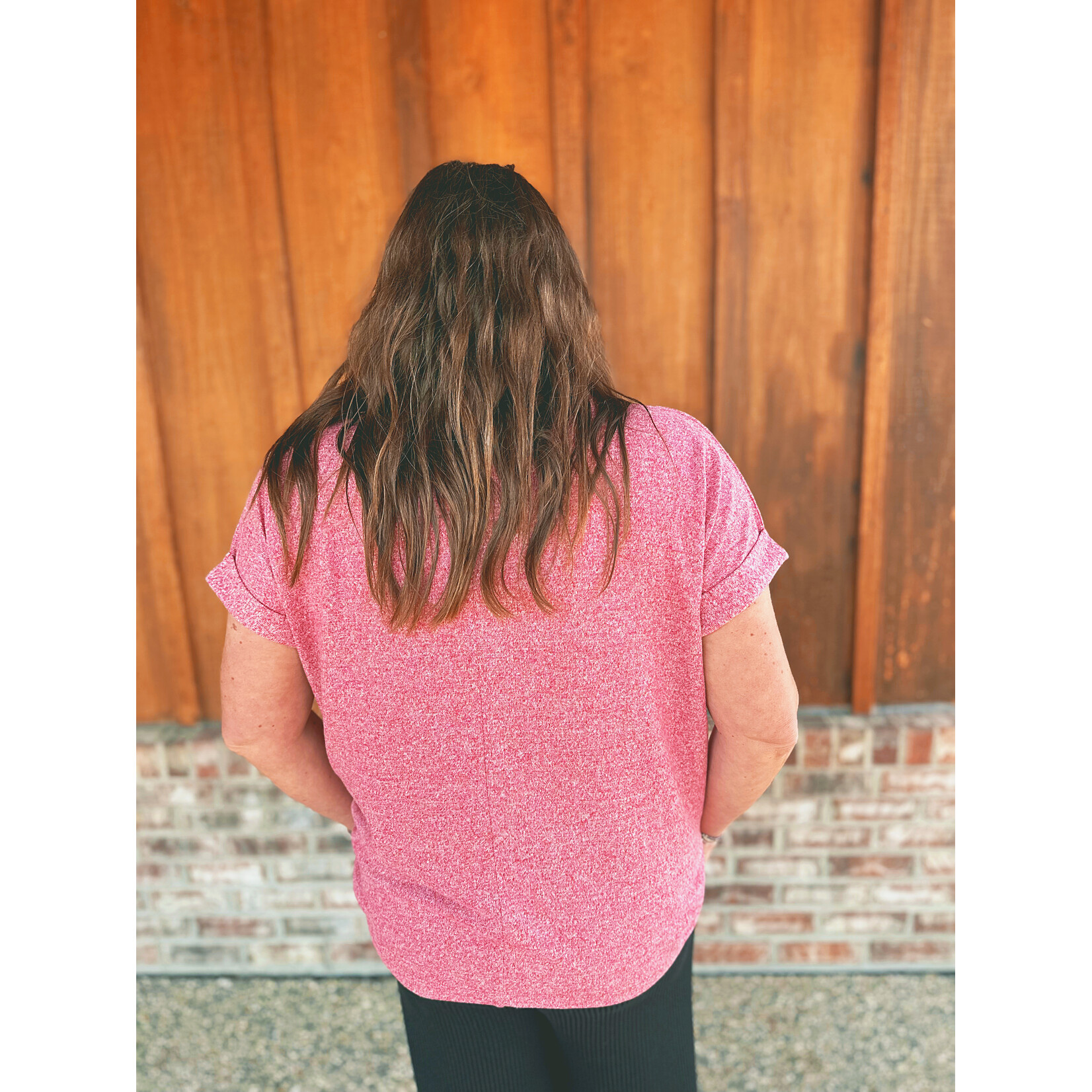 Zenana Zenana Soft Melange Hacci Short Sleeve Top Dark Red