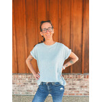 Zenana Zenana Soft Melange Hacci Short Sleeve Top Blue Grey