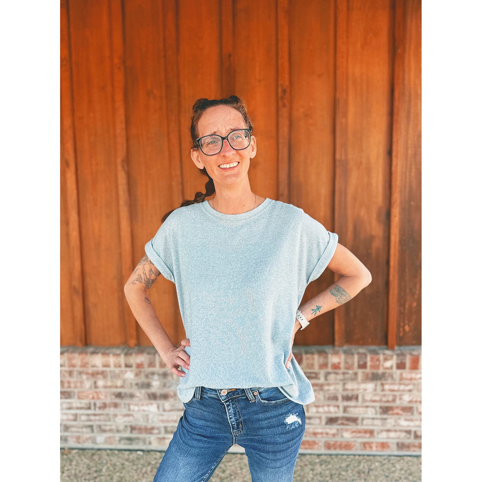 Zenana Zenana Soft Melange Hacci Short Sleeve Top Blue Grey