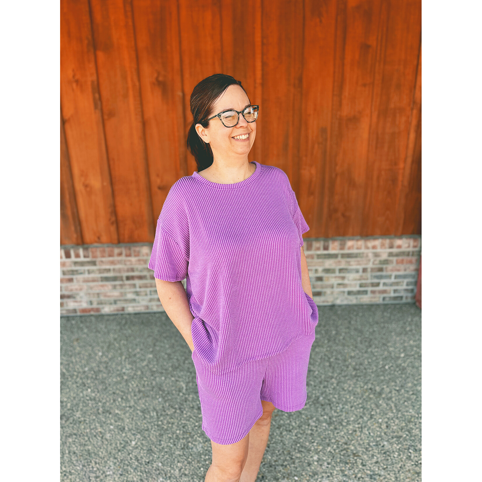 Zenana Zenana Ribbed Short Sleeve Tee & Shorts Set Light Plum