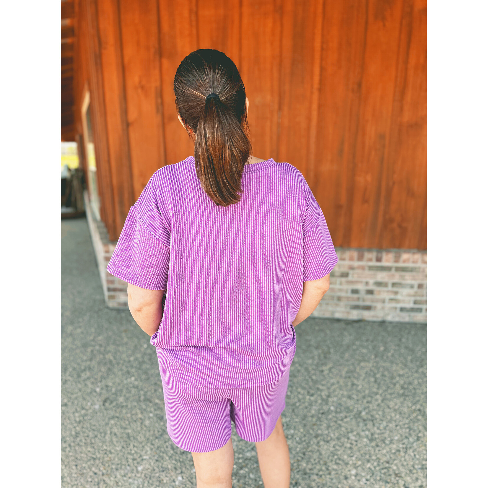 Zenana Zenana Ribbed Short Sleeve Tee & Shorts Set Light Plum