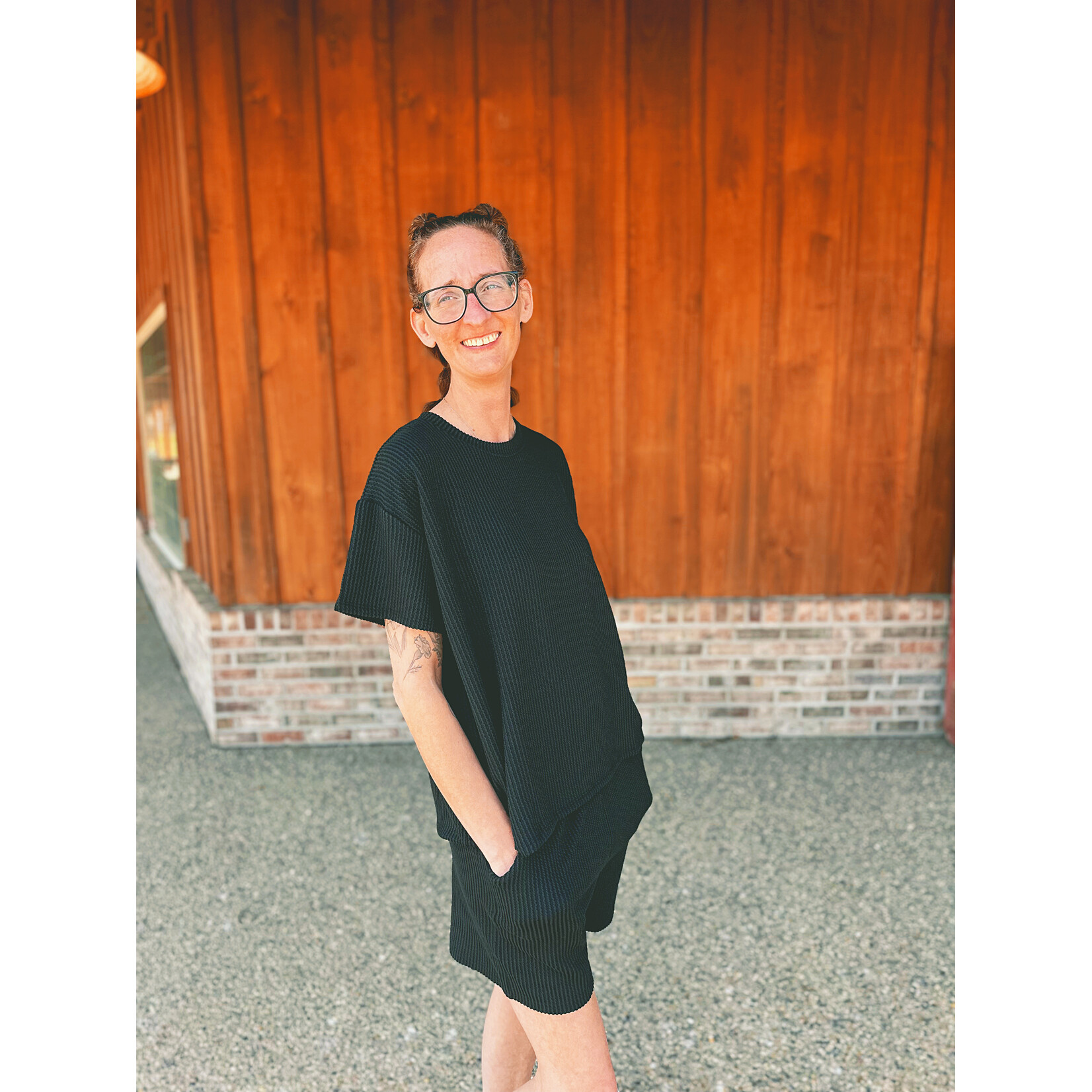 Zenana Zenana Ribbed Short Sleeve Tee & Shorts Set Black