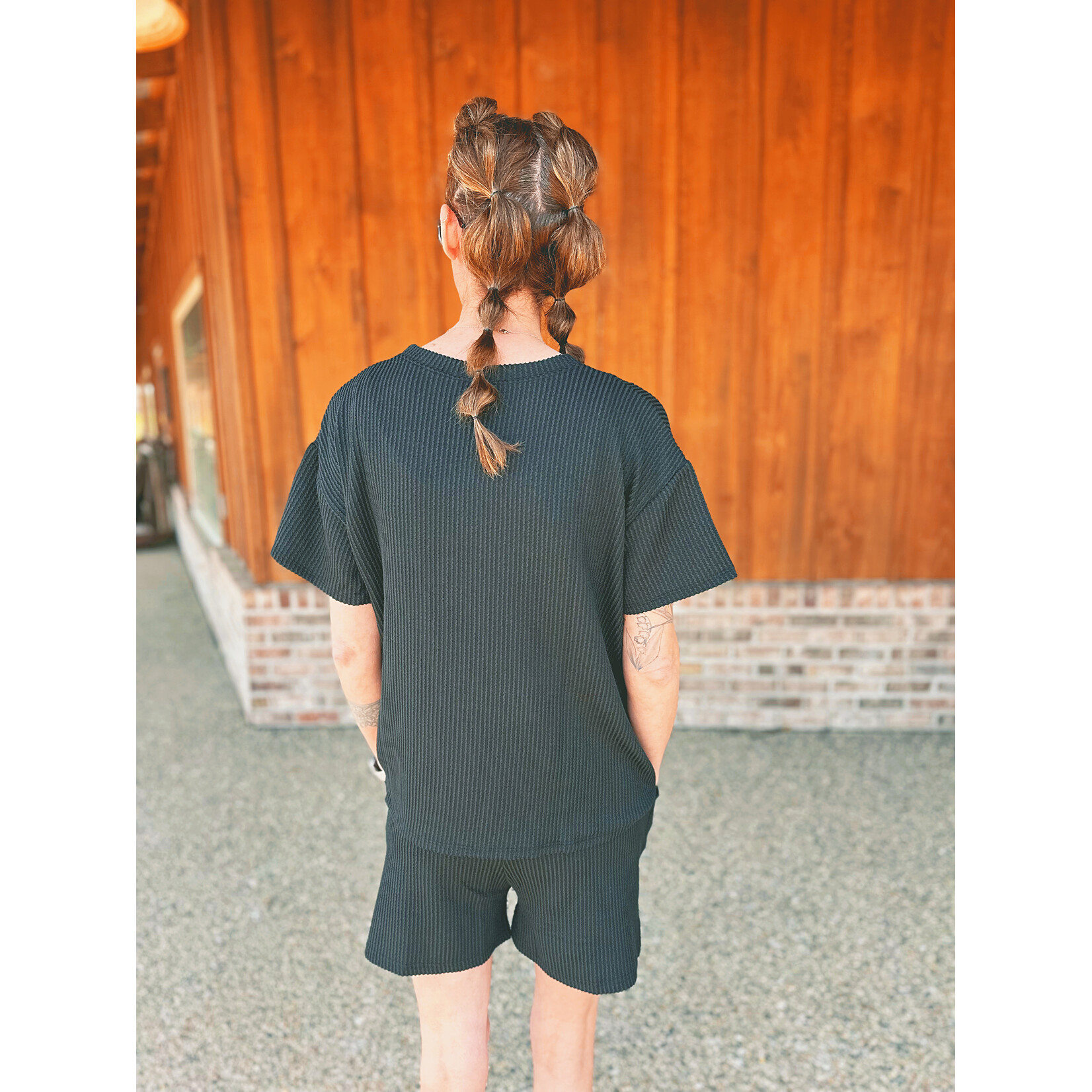 Zenana Zenana Ribbed Short Sleeve Tee & Shorts Set Black