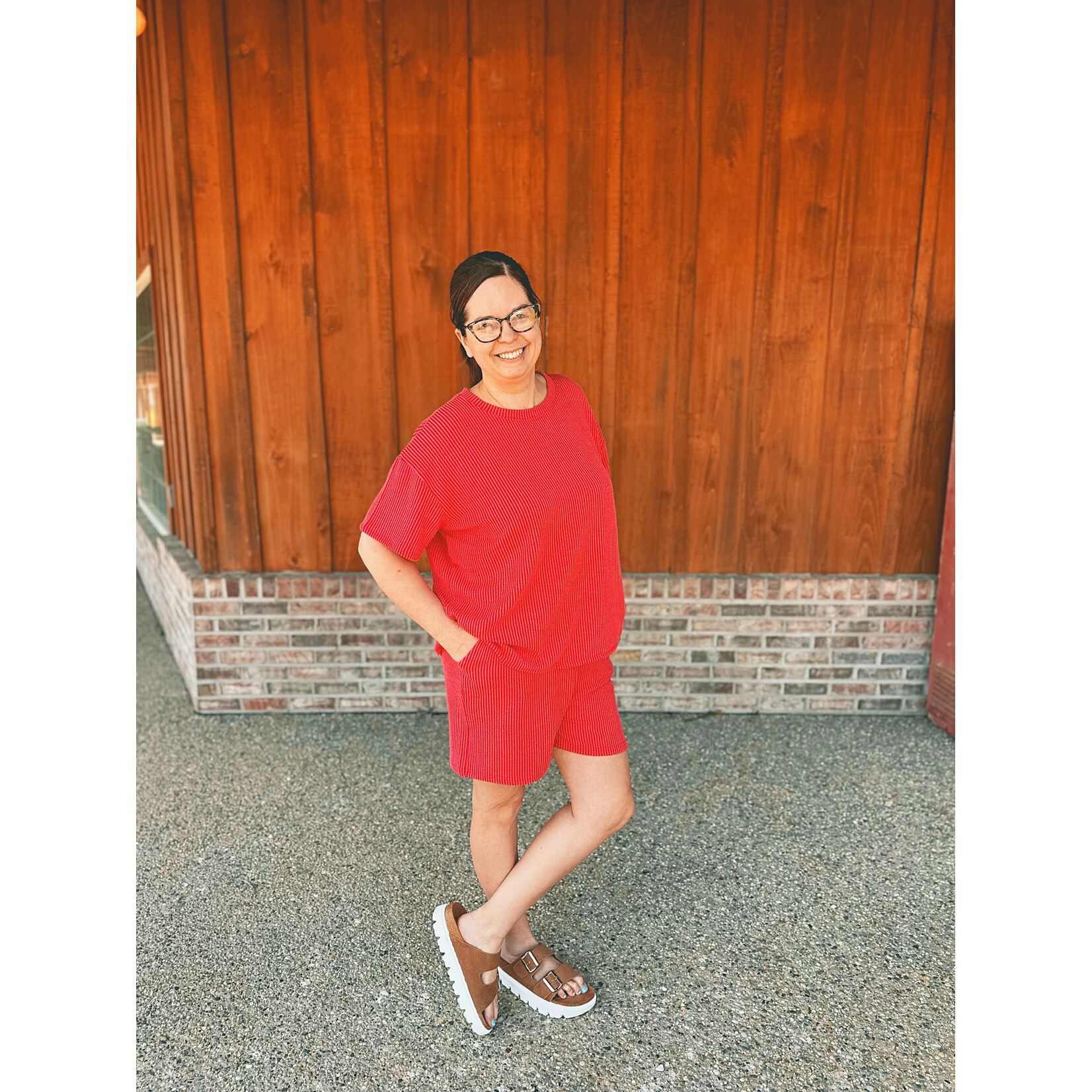 Zenana Zenana Ribbed Short Sleeve Tee & Shorts Set Ruby 8544