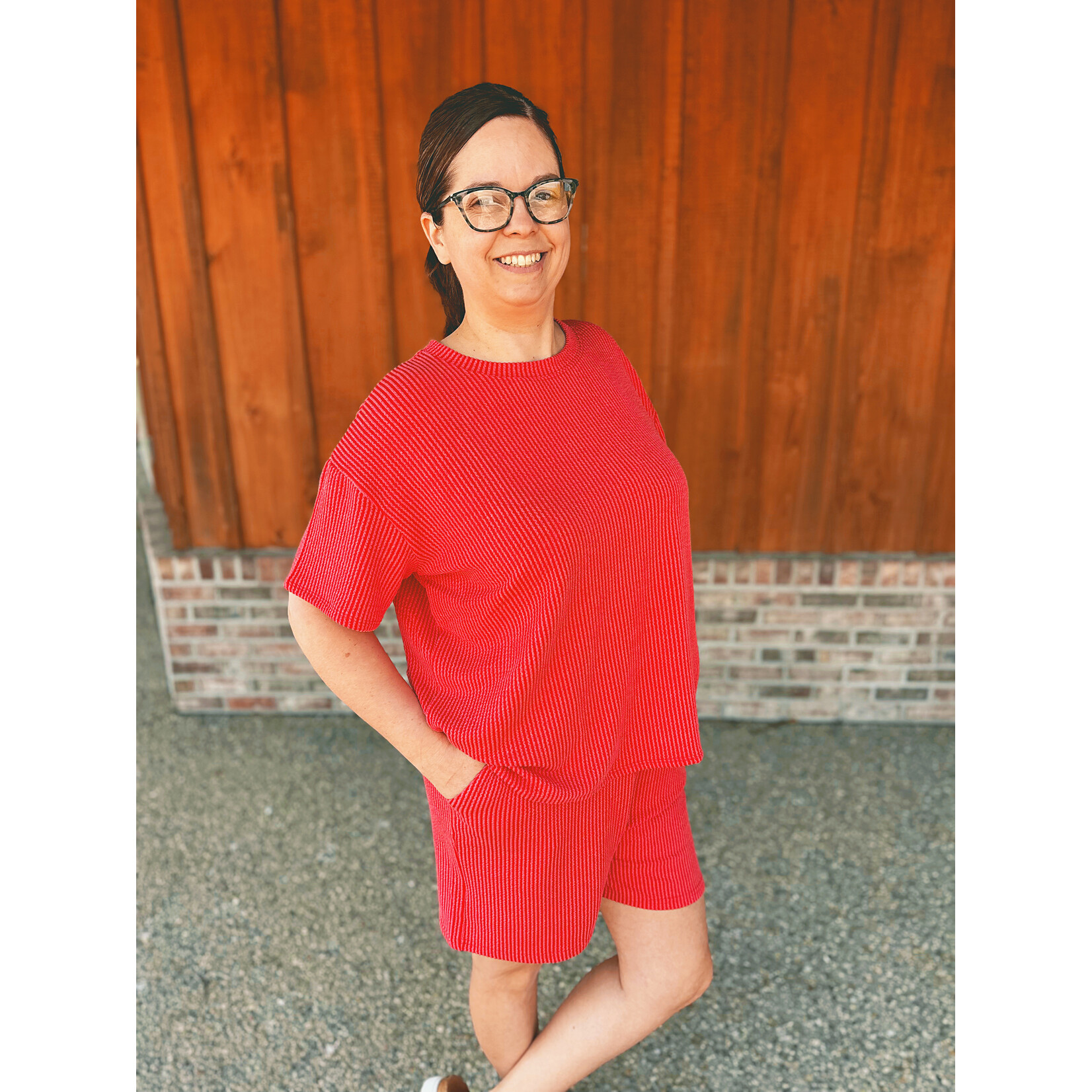 Zenana Zenana Ribbed Short Sleeve Tee & Shorts Set Ruby 8544