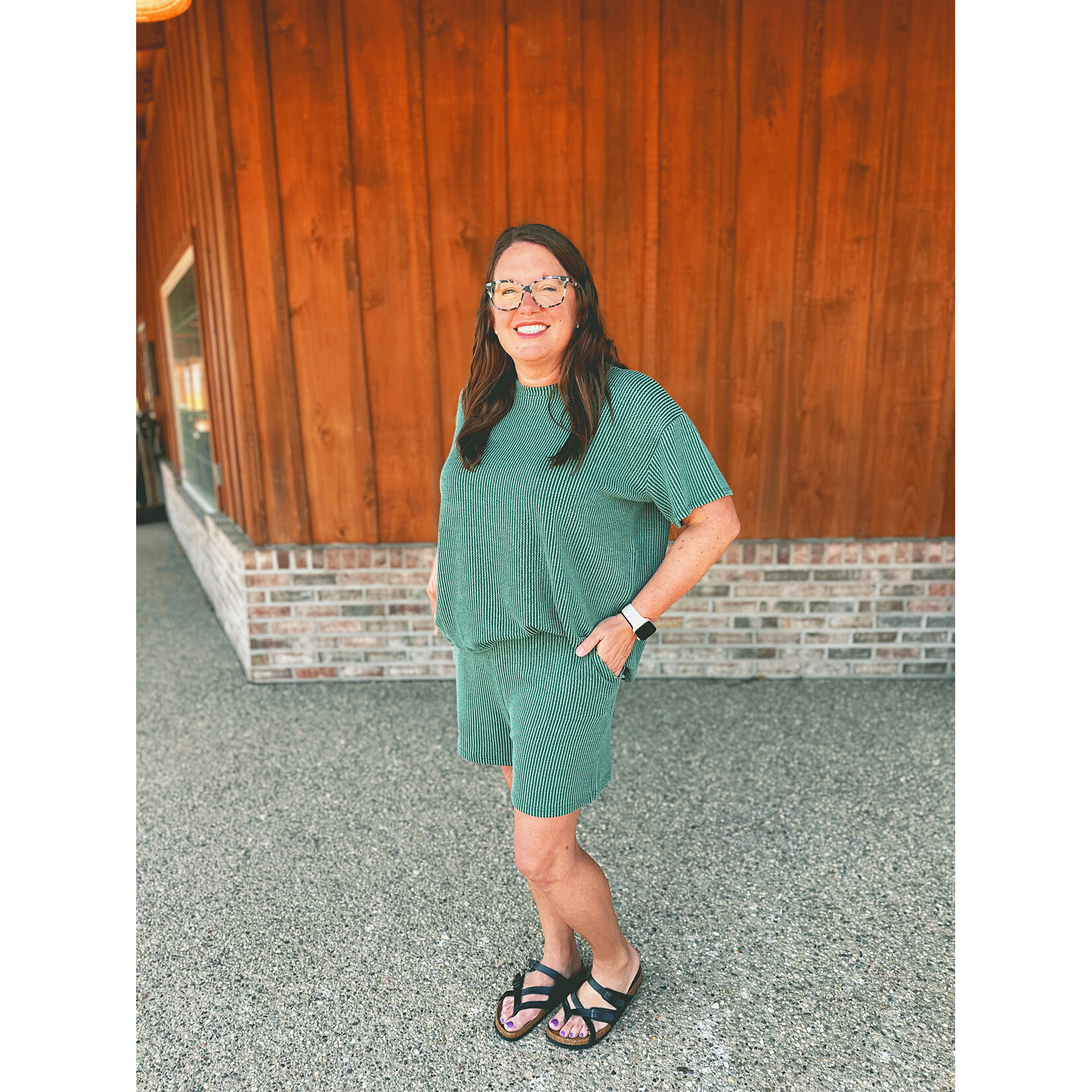 Zenana Zenana Ribbed Short Sleeve Tee & Shorts Set Hunter Green