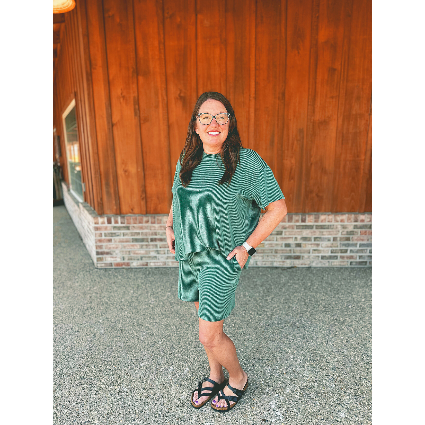 Zenana Zenana Ribbed Short Sleeve Tee & Shorts Set Hunter Green