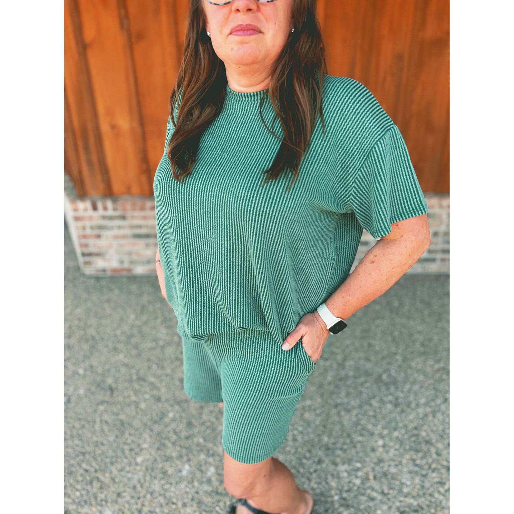 Zenana Zenana Ribbed Short Sleeve Tee & Shorts Set Hunter Green