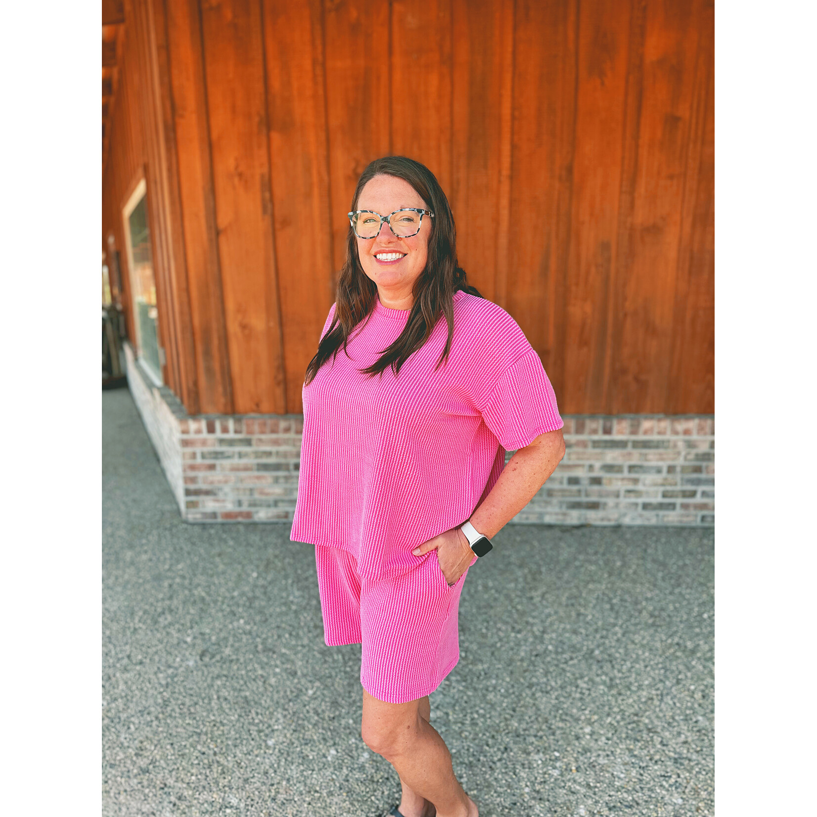 Zenana Zenana Ribbed Short Sleeve Tee & Shorts Set Fuchsia