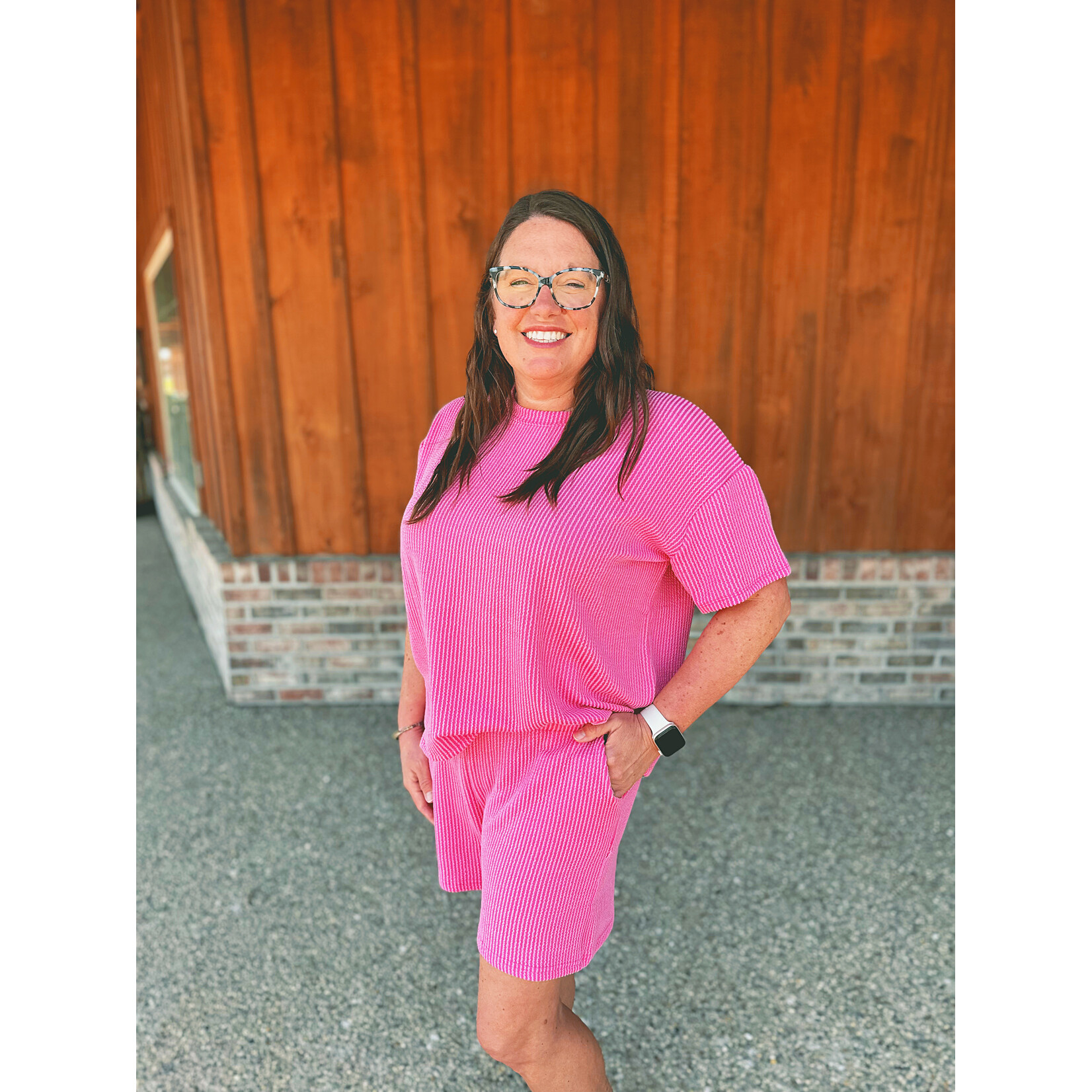 Zenana Zenana Ribbed Short Sleeve Tee & Shorts Set Fuchsia