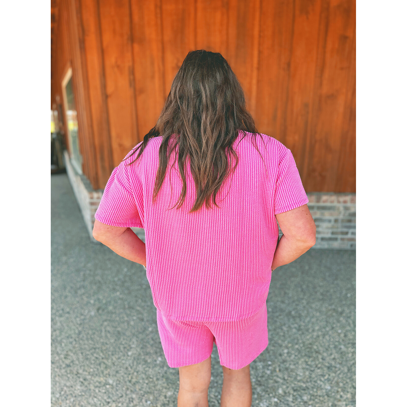 Zenana Zenana Ribbed Short Sleeve Tee & Shorts Set Fuchsia