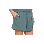 Zenana Zenana French Terry Elastic Waist Shorts Ash Jade 5335