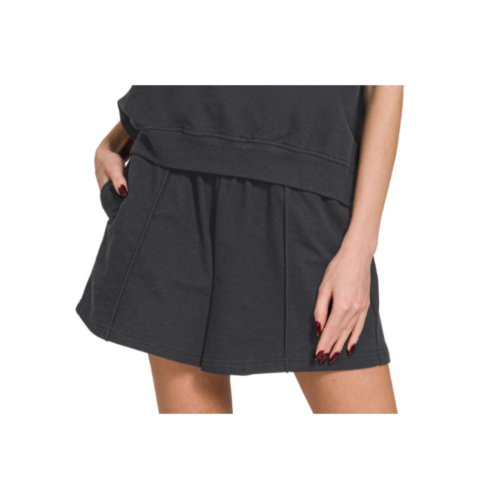 Zenana Zenana French Terry Elastic Waist Shorts Black 5335
