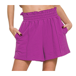 Zenana Zenana French Terry Elastic Waist Shorts Light Plum 5335