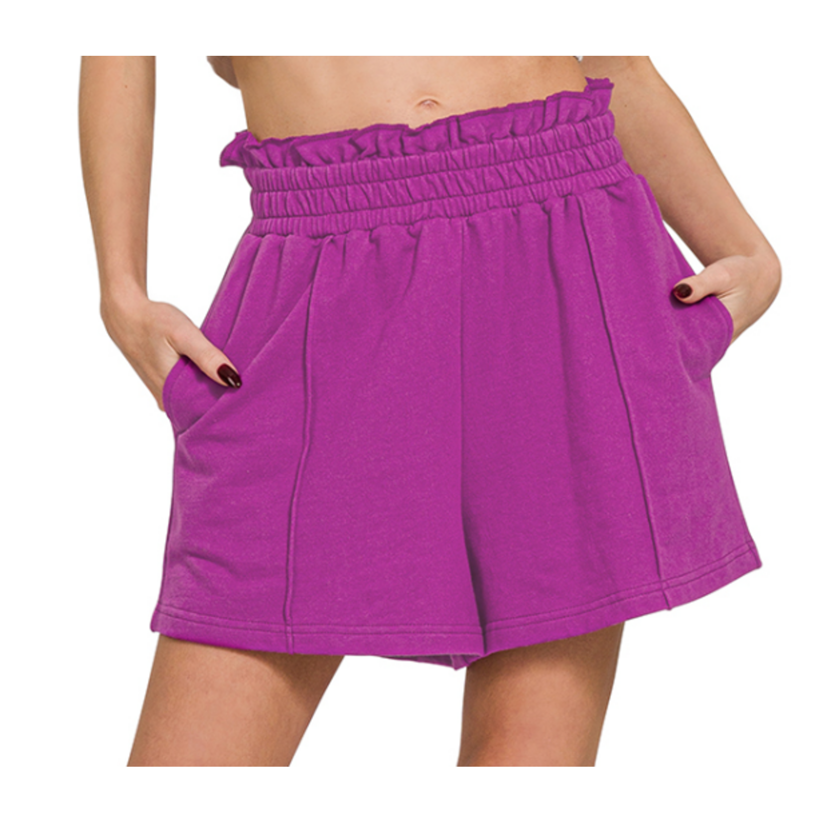 Zenana Zenana French Terry Elastic Waist Shorts Light Plum 5335