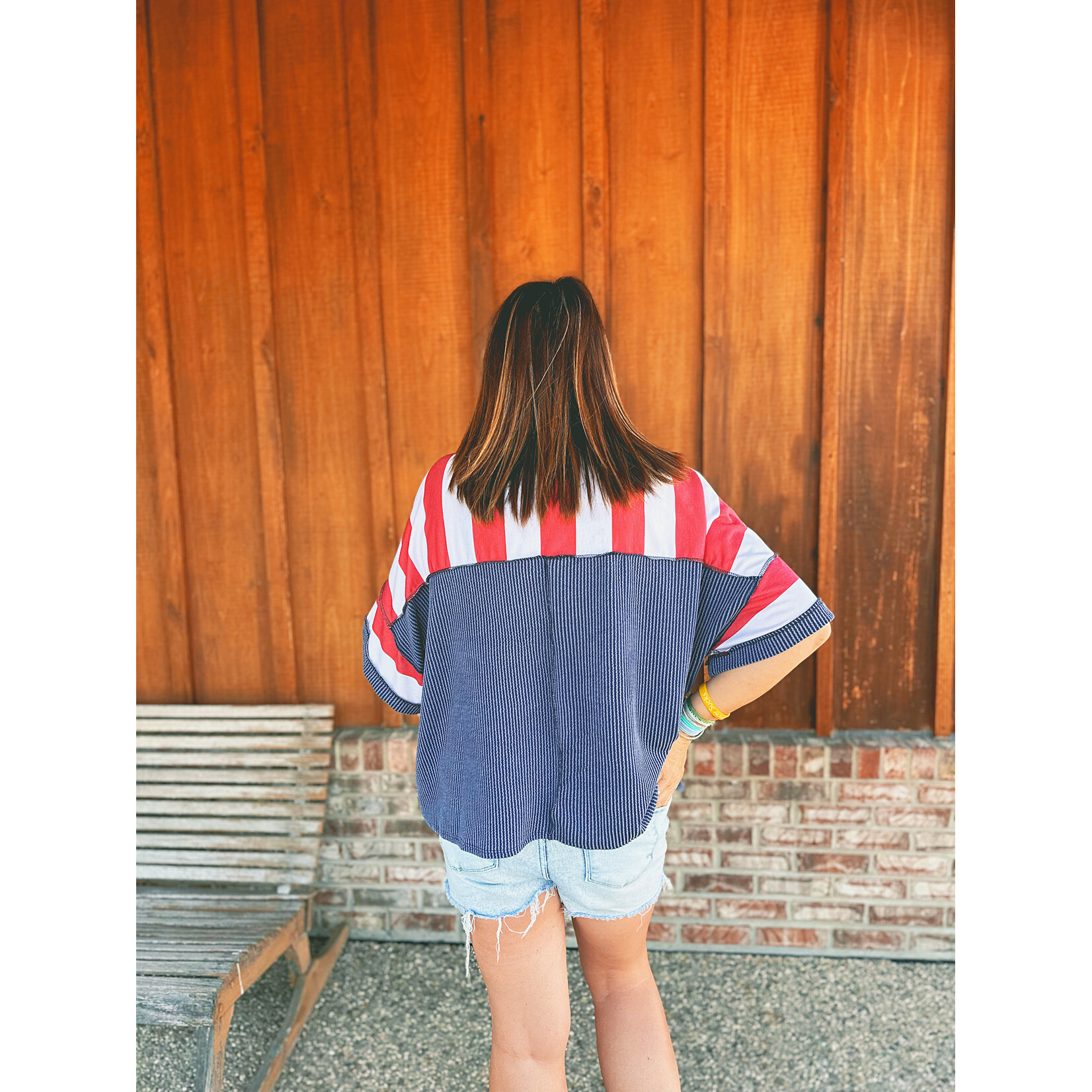 Haptics Haptics Crewneck Oversized Stripe Knit Top Red