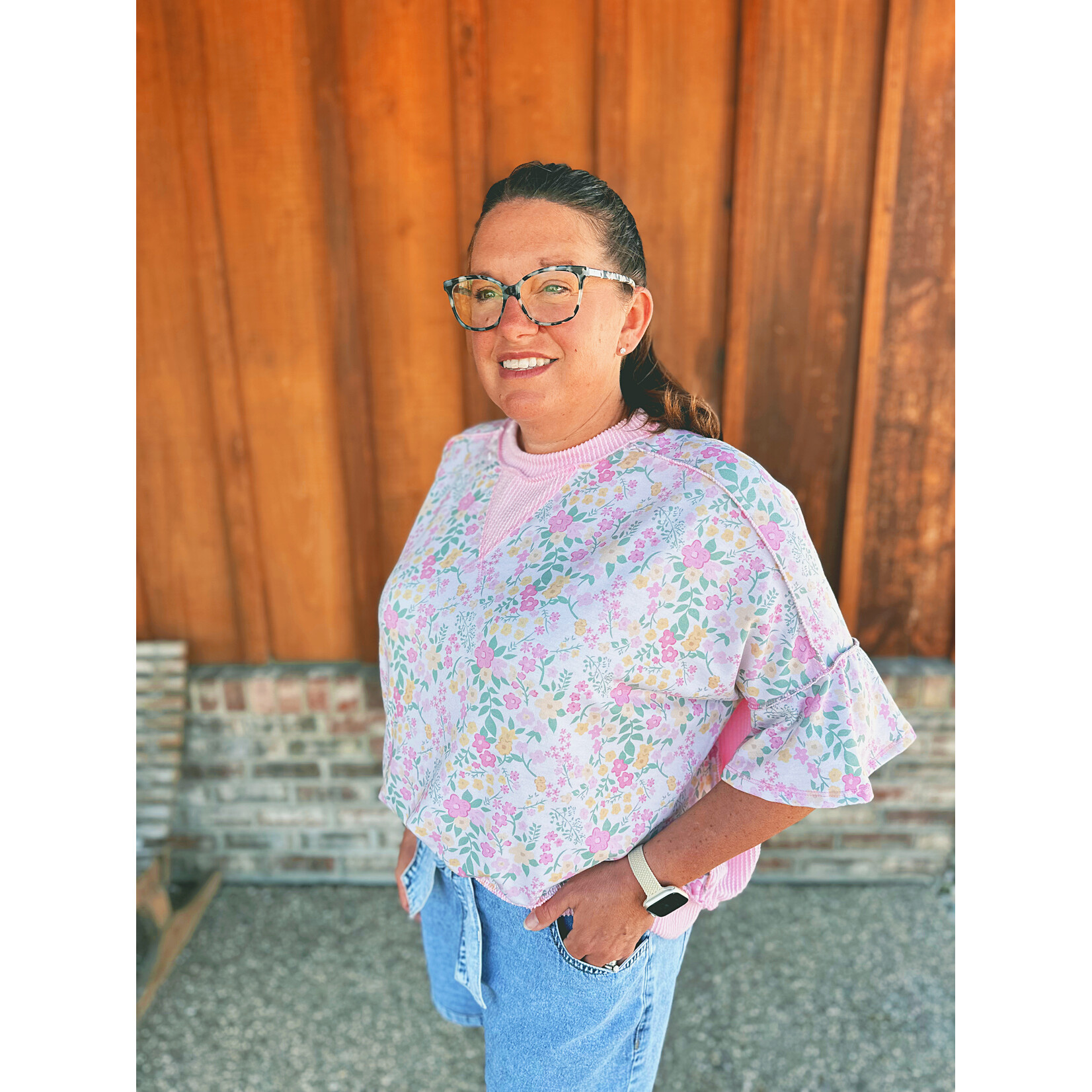 Haptics Haptics Oversized Flutter Sleeve Floral Top Blush/Pink