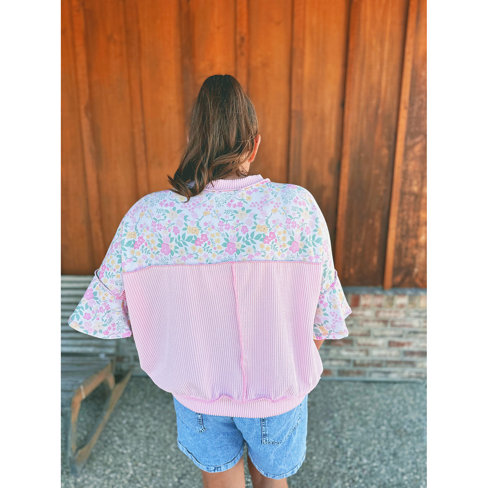 Haptics Haptics Oversized Flutter Sleeve Floral Top Blush/Pink