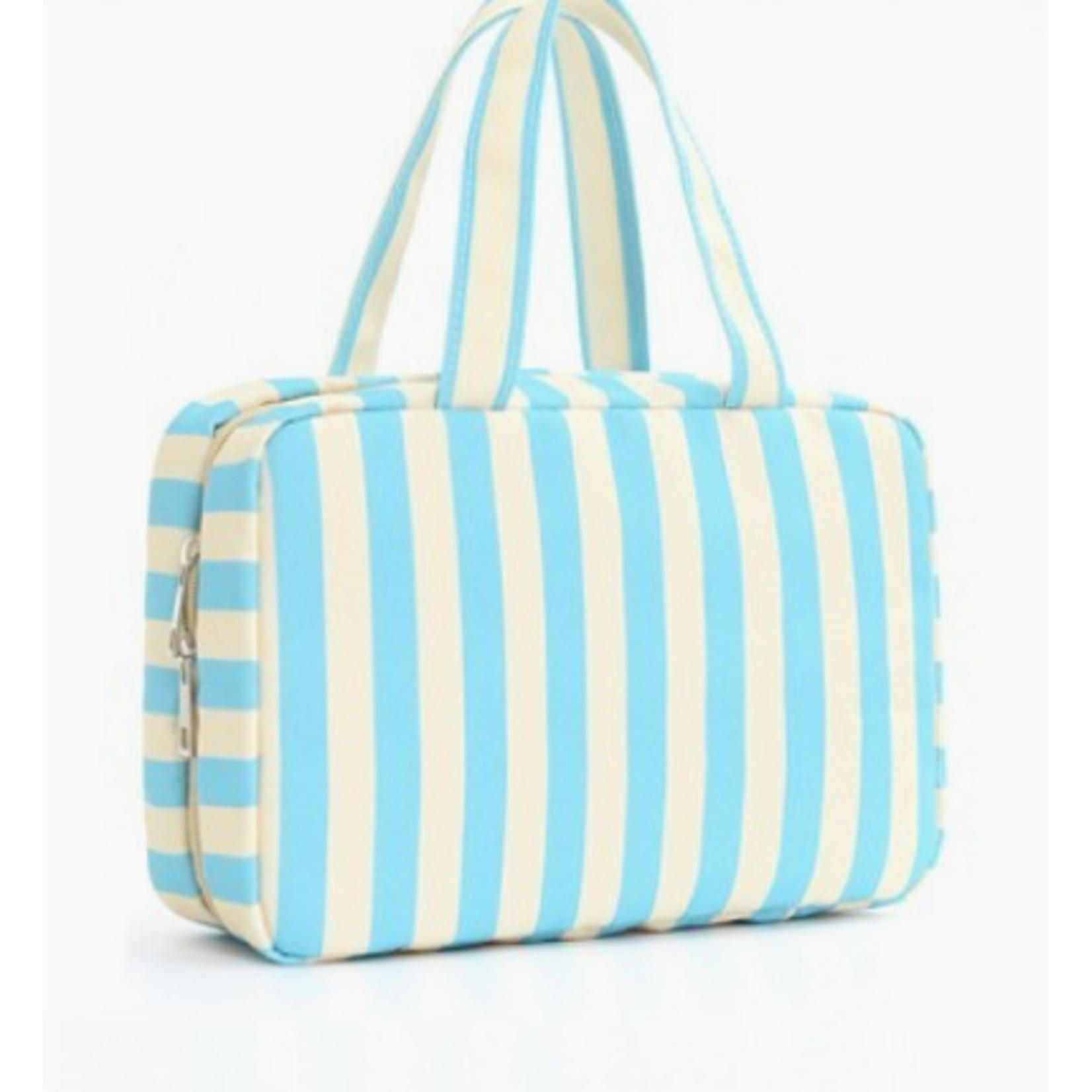 Josslyn Josslyn Striped Hanging Toiletry & Makeup Bag Blue Off White