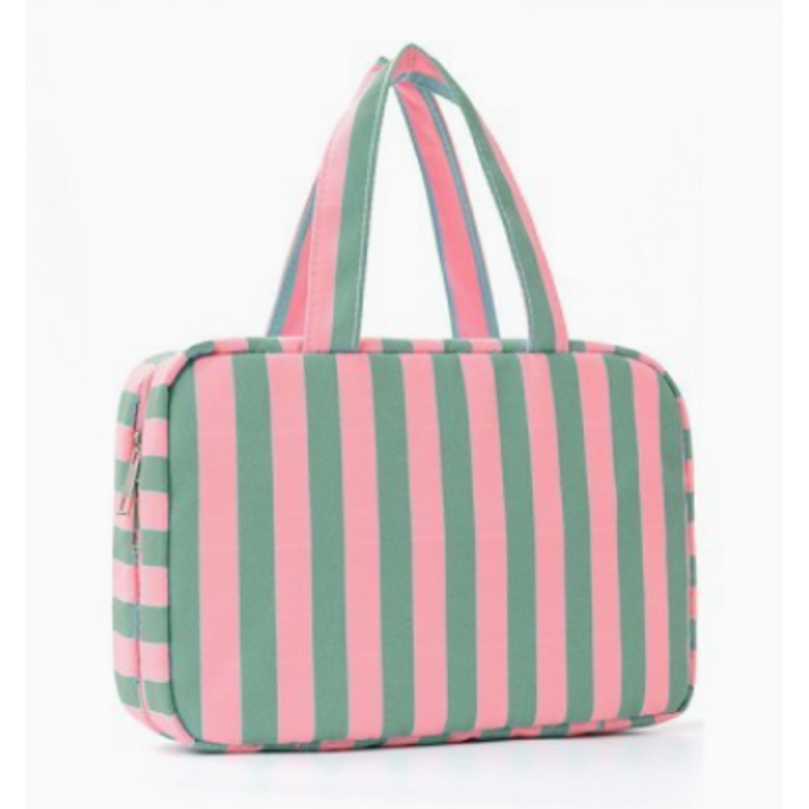 Josslyn Josslyn Striped Hanging Toiletry & Makeup Bag Pink Green