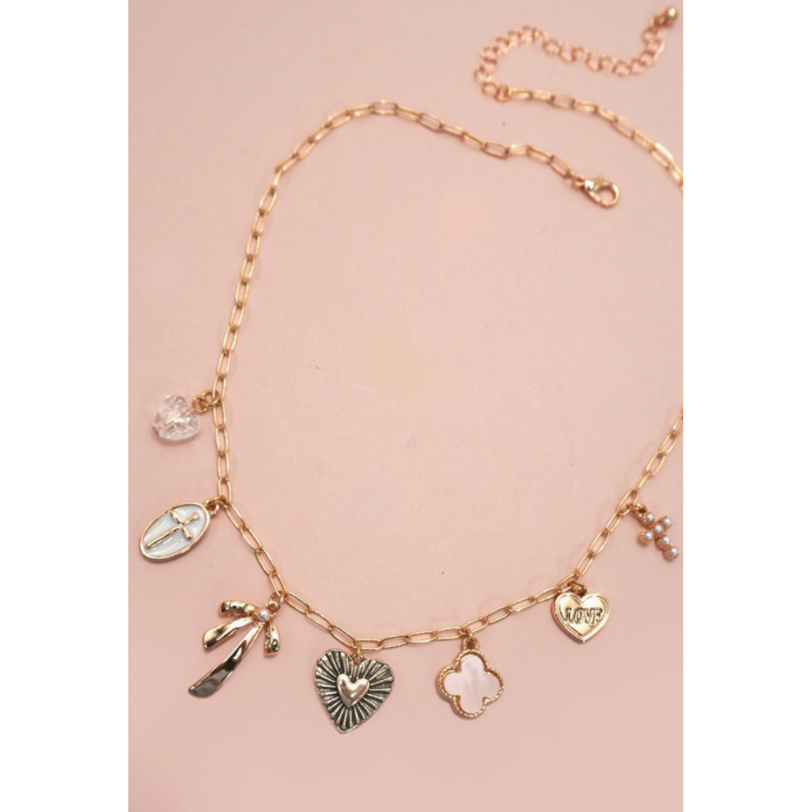 Josslyn Josslyn Charm Necklace Clover Cross Heart Gold