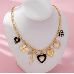 Josslyn Josslyn Charm Necklace Bow Checker Heart Rhinestone Gold