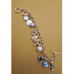 Josslyn Josslyn Ceramic Porcelain Heart Bow Pearl Charm Bracelet Gold