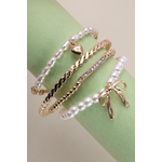 Josslyn Josslyn Bow Pearl Rhinestone Bar Stretch Bangle Set