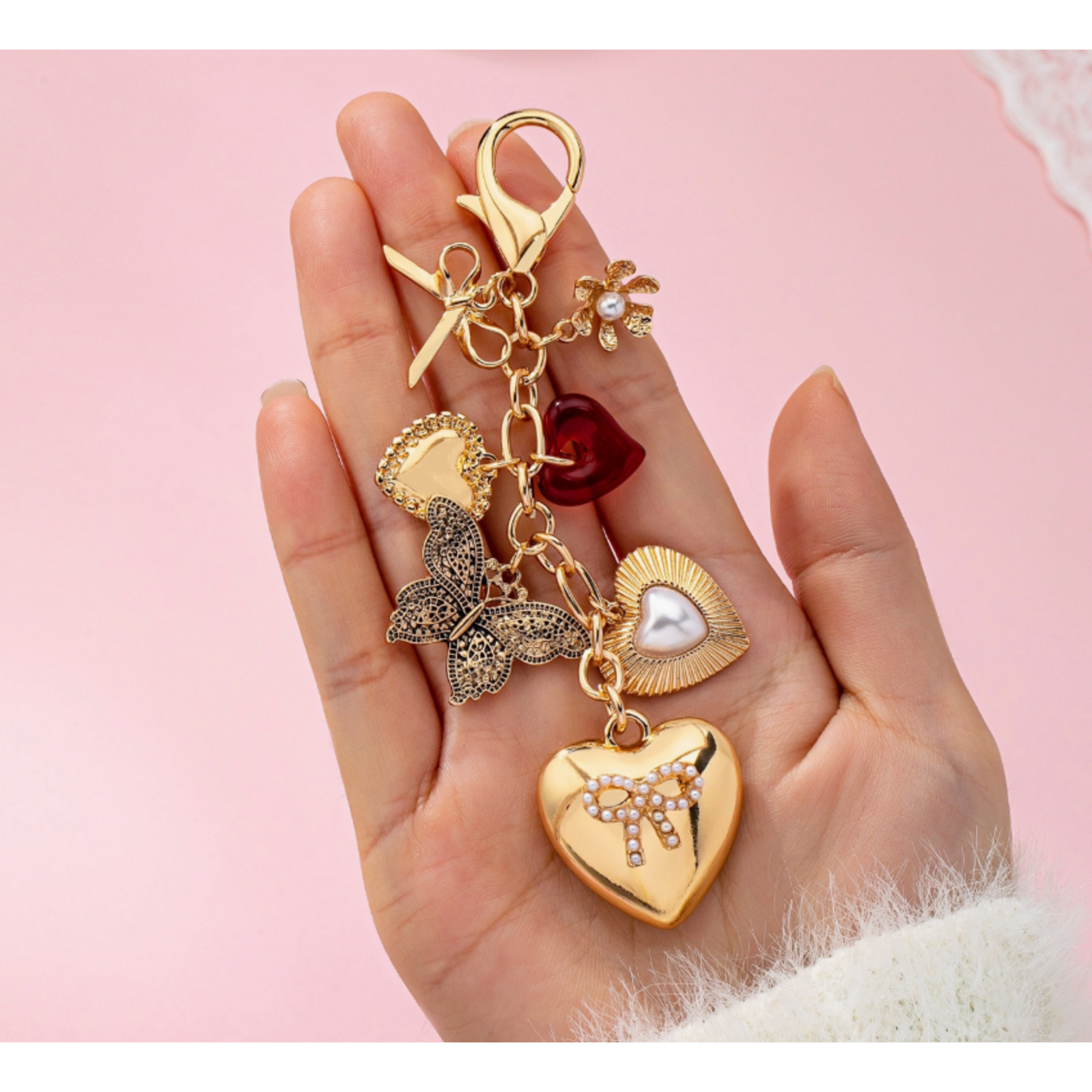 Josslyn Josslyn Heart Bow Butterfly Bag Charm Gold